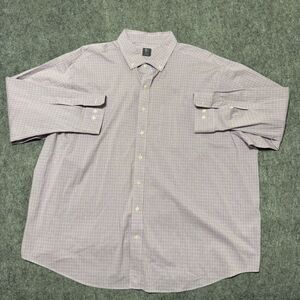 GS Dress Shirt Size 20 34/35 Purple Check Easy Stretch Mens Long Sleeve